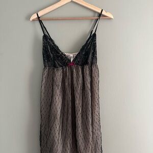 Y2K Babydoll Nightgown with Black Lace and Pink Bow